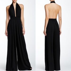 Nadia Tarr Jumpsuit Halter Wide-Leg Jumpsuit Flowy Sleeveless Black Size XS Chic